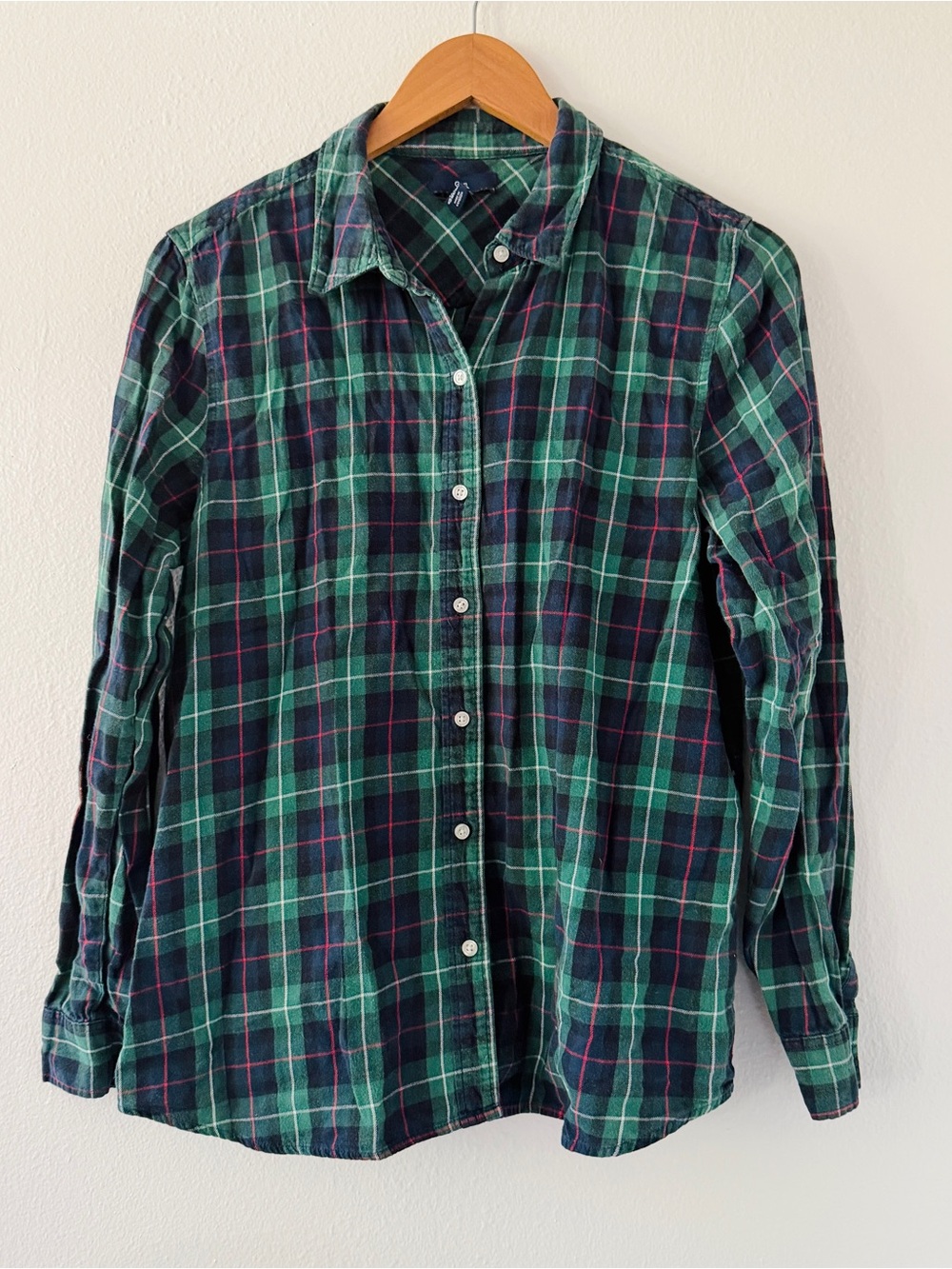 Gap Green Plaid Button Down Long Sleeve Shirt